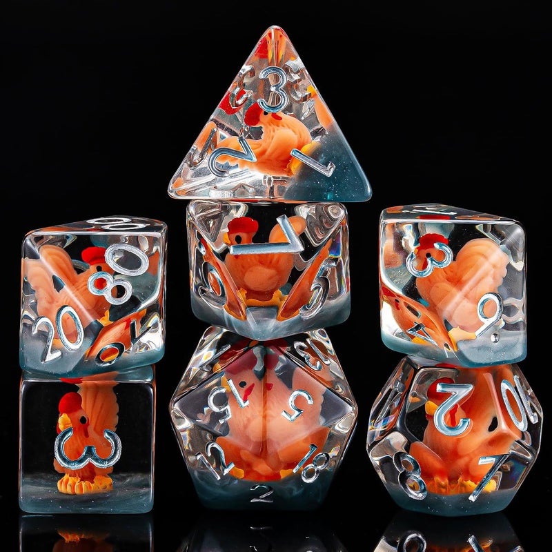 weyano DND Resin Chick Dice Set, D&D Polyhedral Dice for Dungeons and Dragons RPG, MTG Role Playing Games D and D Dice 7pc D20 D12 D10 D8 D6 D4 for Ages 15 and Up - Image 4